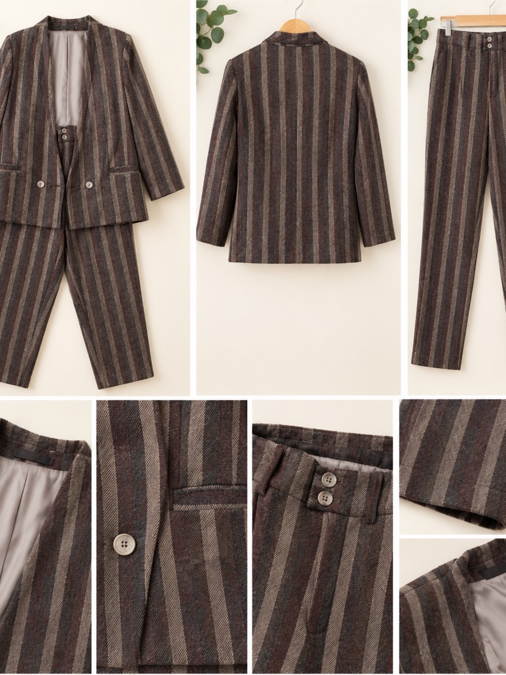 Pendleton Brown & Taupe Vertical-Striped Two-Piece Suit